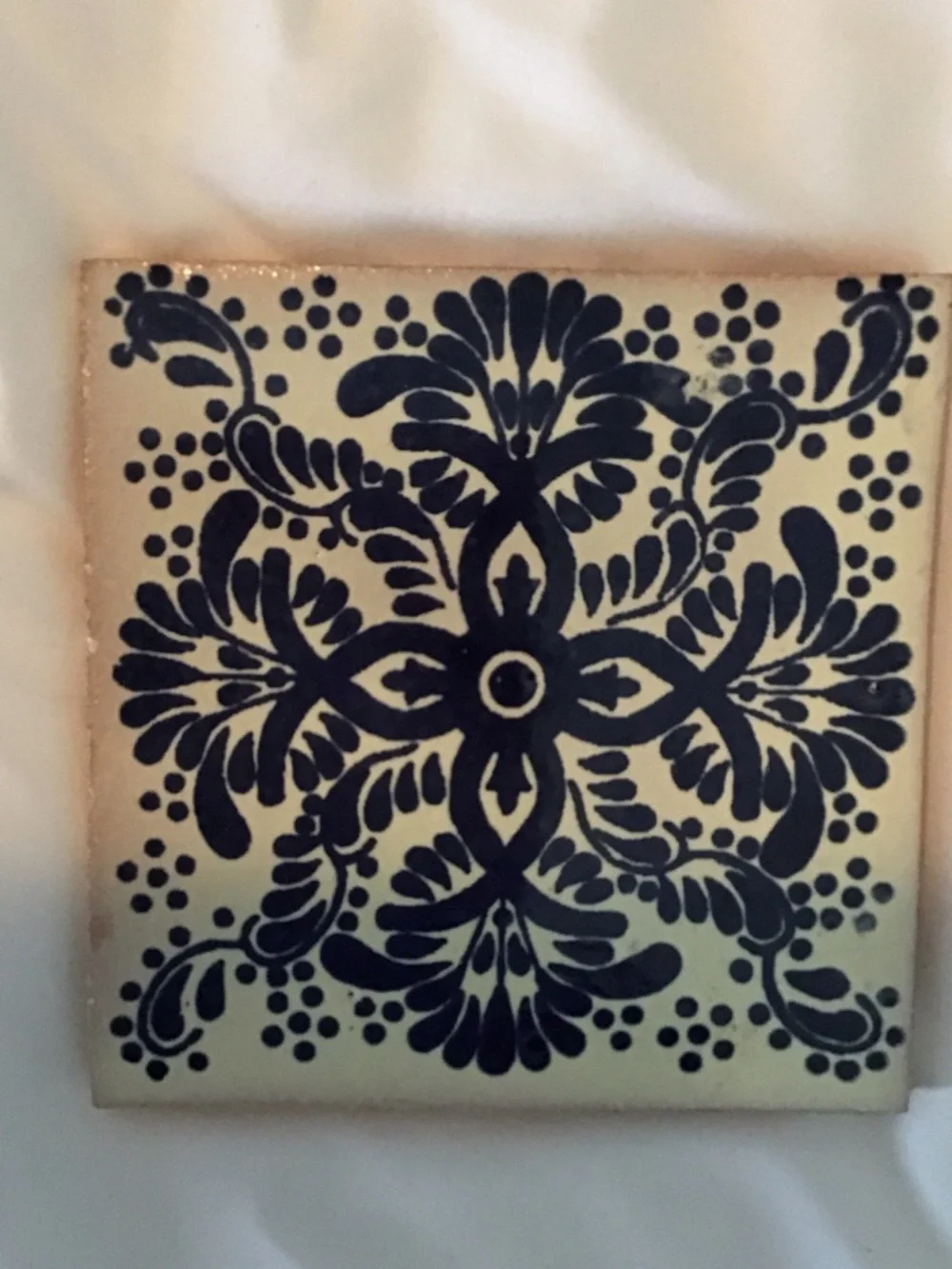 Hand-Painted Decorative Ceramic Tile Coaster Set of 3 - Sun & Navy Floral - Picture 3 of 5